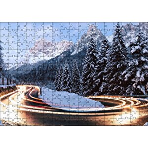 Karlı Orman İçindeki Yol Uzun Pozlama Çekim Puzzle Yapboz Mdf Ahşap 255 Parça