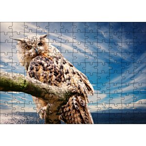 Daldaki Avcı Baykuş Deniz Ve Bulutlar Puzzle Yapboz Mdf Ahşap 120 Parça