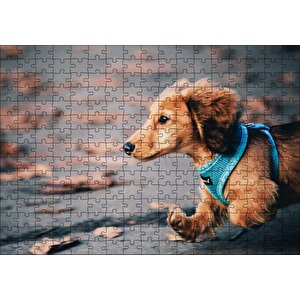 Koşan Sevimli Kahverengi Köpek Puzzle Yapboz Mdf Ahşap 255 Parça