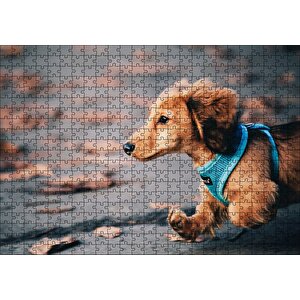 Koşan Sevimli Kahverengi Köpek Puzzle Yapboz Mdf Ahşap 500 Parça