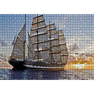 Gün Batımında Yelkenli Gemi Puzzle Yapboz Mdf Ahşap 1000 Parça