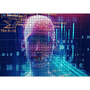 Robotik Kadın Yüzü Silüet Ve Dijital Semboller Puzzle Yapboz Mdf Ahşap 1000 Parça