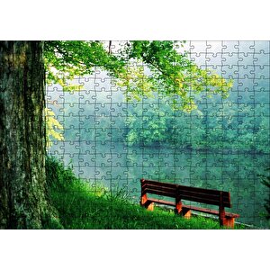 Sisli Ormandaki Nehir Ve Boş Bank Puzzle Yapboz Mdf Ahşap 255 Parça