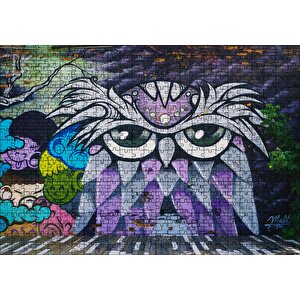 Grafiti Sokak Sanatı Baykuş Görseli Puzzle Yapboz Mdf Ahşap 500 Parça