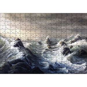 Fırtınada Dalgalı Okyanus Ve Bulutlar Puzzle Yapboz Mdf Ahşap 255 Parça