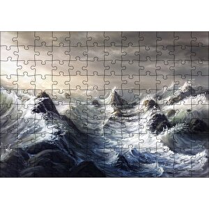 Fırtınada Dalgalı Okyanus Ve Bulutlar Puzzle Yapboz Mdf Ahşap 120 Parça