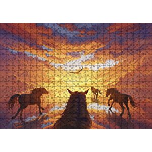 Güne Koşan Atlar Fantastik Puzzle Yapboz Mdf Ahşap 500 Parça