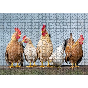 Duvarın Üstünde Kahverengi Beyaz Tavuklar Puzzle Yapboz Mdf Ahşap 500 Parça