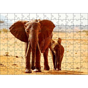 Cakapuzzle Afrika Savanada Anne Fil Ve Yavrusu Puzzle Yapboz Mdf Ahşap