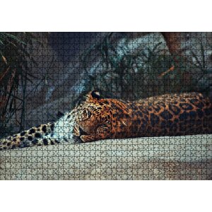Kayanın Üzerinde Dinlenen Uykulu Jaguar Puzzle Yapboz Mdf Ahşap 1000 Parça