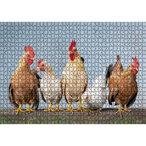 Duvarın Üstünde Kahverengi Beyaz Tavuklar Puzzle Yapboz Mdf Ahşap 1000 Parça