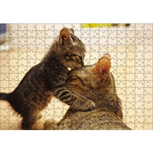 Yavru Kedi Anne Sevgisi Puzzle Yapboz Mdf Ahşap 255 Parça