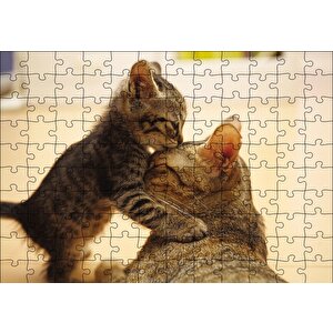 Yavru Kedi Anne Sevgisi Puzzle Yapboz Mdf Ahşap 120 Parça