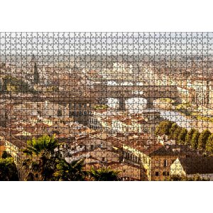 İtalya Şehir Köprüler Ve Nehir Manzarası Puzzle Yapboz Mdf Ahşap 1000 Parça