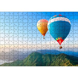 Yemyeşil Dağlar Ve Rengarenk Sıcak Hava Balonları Puzzle Yapboz Mdf Ahşap 255 Parça