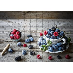 Fincanda Yabanmersini Ahududu Ve Böğürtlenler Puzzle Yapboz Mdf Ahşap 120 Parça