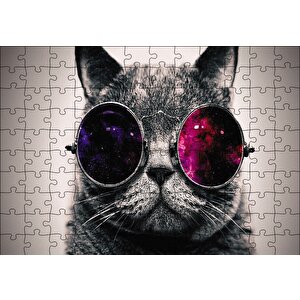 Gözlüklü Kedi Puzzle Yapboz Mdf Ahşap 120 Parça