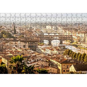 İtalya Şehir Köprüler Ve Nehir Manzarası Puzzle Yapboz Mdf Ahşap 255 Parça