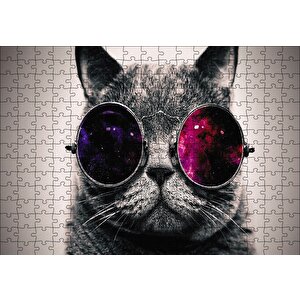 Gözlüklü Kedi Puzzle Yapboz Mdf Ahşap 255 Parça