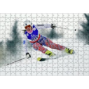 Kadın Kayakçı Siporu Puzzle Yapboz Mdf Ahşap 255 Parça