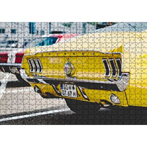 Sarı Mustang Klasik Arka Görünüş Yakın Plan Puzzle Yapboz Mdf Ahşap 500 Parça