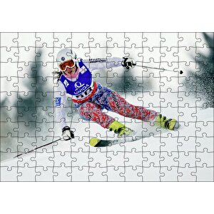 Kadın Kayakçı Siporu Puzzle Yapboz Mdf Ahşap 120 Parça