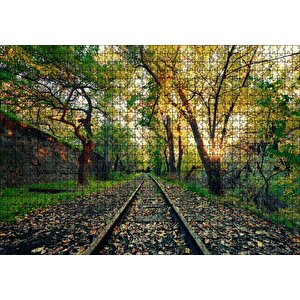 Ormanın İçinden Geçen Trenyolu Ve Güneş Işıkları Puzzle Yapboz Mdf Ahşap 1000 Parça
