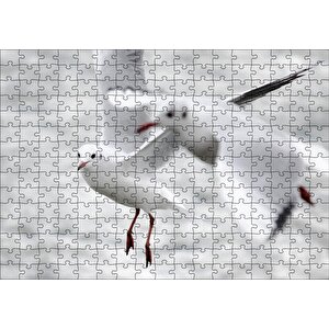 İki Martı Yakın Çekim Flu Deniz Arka Plan Puzzle Yapboz Mdf Ahşap 255 Parça