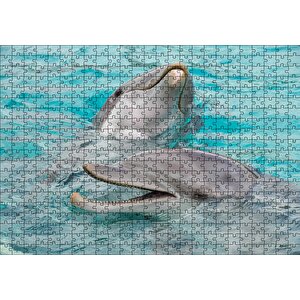 Sevimli Yunuslar Suda Oynuyor Puzzle Yapboz Mdf Ahşap 500 Parça