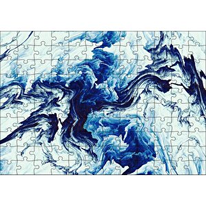 Karışan Mavi Beyaz Siyah Dalgalı Desenler Puzzle Yapboz Mdf Ahşap 120 Parça