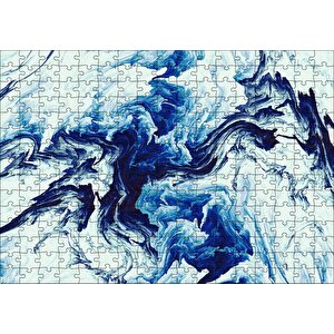 Karışan Mavi Beyaz Siyah Dalgalı Desenler Puzzle Yapboz Mdf Ahşap 255 Parça