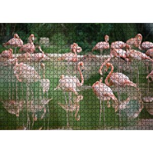 Durgun Gölde Beslenen Flamingolar Puzzle Yapboz Mdf Ahşap 1000 Parça