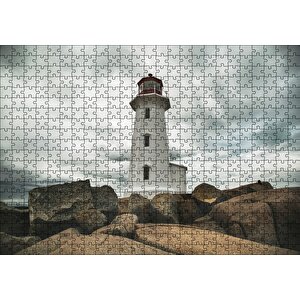 Kayalıklar Deniz Feneri Ve Bulutlu Gökler Puzzle Yapboz Mdf Ahşap 500 Parça