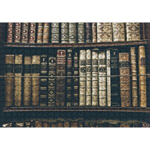 Rafta Dizilmiş Eski Kitaplar Puzzle Yapboz Mdf Ahşap 500 Parça