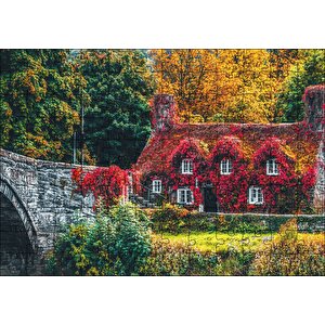 Nehir Köprüsü Ve Sonbahar Renkleriyle Kaplı Ev Puzzle Yapboz Mdf Ahşap 120 Parça