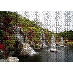Şelale Fıskiyeler Ağaçlar Ve Açelyalar Puzzle Yapboz Mdf Ahşap 1000 Parça