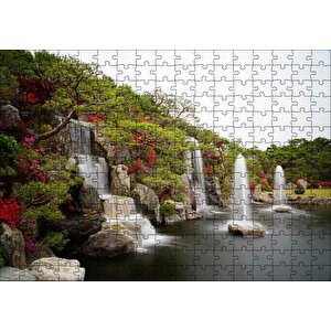 Şelale Fıskiyeler Ağaçlar Ve Açelyalar Puzzle Yapboz Mdf Ahşap 255 Parça