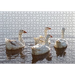 Gölde Süzülen Kazlar Ve Güneş Işıkları Puzzle Yapboz Mdf Ahşap 500 Parça