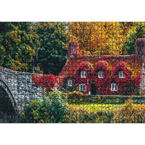 Nehir Köprüsü Ve Sonbahar Renkleriyle Kaplı Ev Puzzle Yapboz Mdf Ahşap 1000 Parça