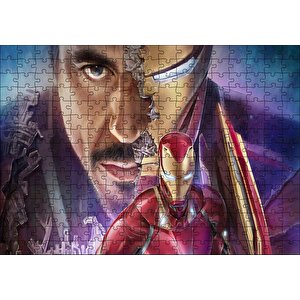 Yenilmezler Iron Man Ve Tony Stark Kompozisyon Puzzle Yapboz Mdf Ahşap 255 Parça