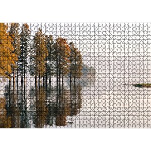 Durgun Gölde Ağaçlar Sisli Arka Plan Puzzle Yapboz Mdf Ahşap 1000 Parça