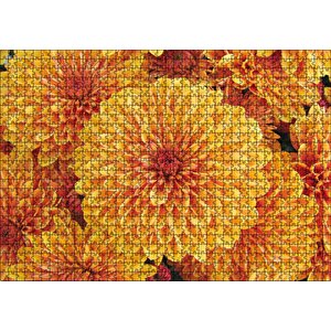 Turuncu Yıldız Çiçekleri Puzzle Yapboz Mdf Ahşap 1000 Parça