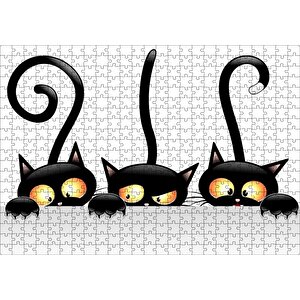 Komik Üç Kedi Görseli Puzzle Yapboz Mdf Ahşap 500 Parça