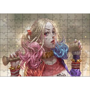 Harley Quinn Ve Beyzbol Sopası Karikatürize Puzzle Yapboz Mdf Ahşap 120 Parça