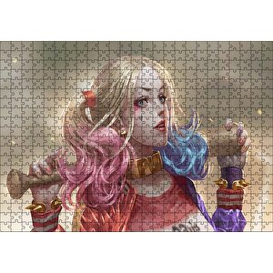 Harley Quinn Ve Beyzbol Sopası Karikatürize Puzzle Yapboz Mdf Ahşap 500 Parça