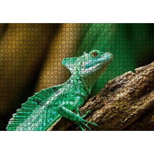 Kahverengi Dal Üzerinde Yeşil Kertenkele Yakın Çekim Puzzle Yapboz Mdf Ahşap 1000 Parça