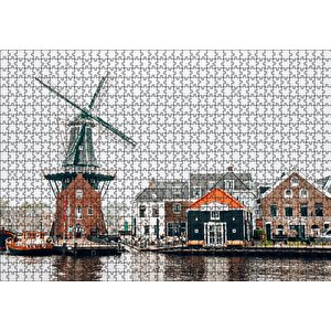 Hollanda Yeldeğirmeni Ve Şirin Kasaba Puzzle Yapboz Mdf Ahşap 1000 Parça