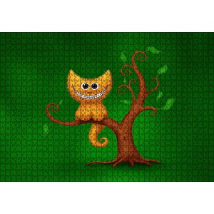 Ağaç Üzerinde Cheshire Kedisi Görseli Puzzle Yapboz Mdf Ahşap 1000 Parça