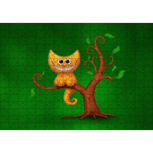 Ağaç Üzerinde Cheshire Kedisi Görseli Puzzle Yapboz Mdf Ahşap 255 Parça