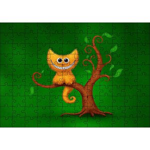 Ağaç Üzerinde Cheshire Kedisi Görseli Puzzle Yapboz Mdf Ahşap 120 Parça